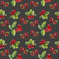 Lovely autumn botanical seamless background with cranberries, red berry. Nordic berries. Hand-drawing texture. Use for textile