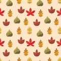 Lovely autumn leafs pattern in warm light colors, seamless repeat. Trendy flat style. Great for backgrounds, apparel and Royalty Free Stock Photo