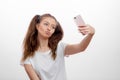 Lovely awesome girl blowing kiss while taking a picture Royalty Free Stock Photo