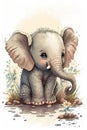 Lovely baby elephant watercolor poster