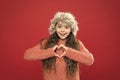 Lovely baby. Feeling warm. Child long hair soft hat. Winter fashion concept. Warm hat for cold winter weather. Kid girl