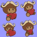 Lovely baby oxen cartoon heart sticker copyspace