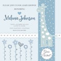 Lovely baby shower card template with silver glittering details