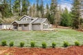 Lovely back yard with porch, and grass. Royalty Free Stock Photo