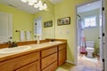 Lovely bathroom with lime green walls.