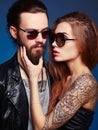 Lovely beautiful couple in sunglasses Royalty Free Stock Photo