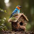 Lovely bird on a birdhouse - ai generated image