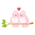 Lovely birds couple on a branch. Romantic characters concept.