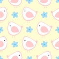 Lovely birds and flowers. Cute seamless pattern for children.