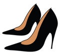 A lovely black high heel pump shoe well-suited for a party dress vector color drawing or illustration