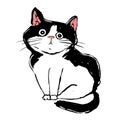 Lovely black and white cat. sad lost kitten. homeless pet.Cute print vector illustration Royalty Free Stock Photo