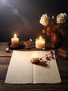 Lovely Blank parchment on old wood table background