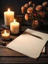 Lovely Blank parchment on old wood table background