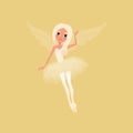 Lovely blond girl with big shiny eyes and magic wings. Fairy wearing beautiful tutu dress. Imaginary fairytale character