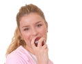 Lovely Blond Girl Eating An Apple Royalty Free Stock Photo