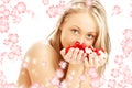 Lovely blond with red and whit Royalty Free Stock Photo