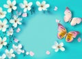 lovely blossom, petal a on turquoise blue background. AI generated image