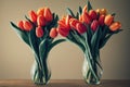 Lovely bouquets on long green stems of rich red tulip flower.