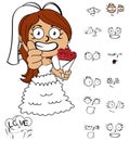 Lovely bride cartoon expressions set