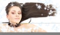 Lovely brunette in black collar with snowflakes Royalty Free Stock Photo