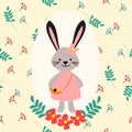 Lovely bunny on flower background.