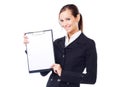 Lovely businesswoman with clipboard