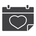 Lovely calendar glyph icon, valentines day