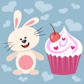Lovely card with bunny and love cupcake