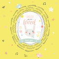 Lovely card with greeting wish and cute bunny in a