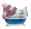 cute cartoon hippo in the bath