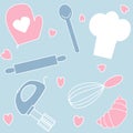 Cute lovely cartoon seamless vector pattern background illustration with chef hat and kitchen tools Royalty Free Stock Photo