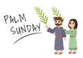 A cartoon vector of Israelite people holding palm leaves, praising Jesus on Palm Sunday. Illustration. Palm Sunday. Character.