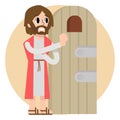 A cartoon vector of Jesus knocking the door. Illustration