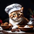 Cute cat with chef hat and christmas baking tool for making cookies