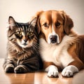 Lovely cat and sweet dog best friends - ai generated image