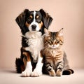 Lovely cat and sweet dog best friends - ai generated image