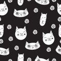 Lovely cats. Seamless pattern. Black