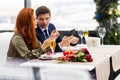 Lovely caucasian couple in restaurant Royalty Free Stock Photo