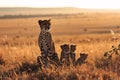 Lovely cheetah family, mother with cheetah cub in savanna grassland. generative ai Royalty Free Stock Photo