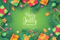 lovely christmas frame with green red presents vector illustration Royalty Free Stock Photo