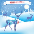 Lovely Christmas image. Deer, winter landscape, Christmas tree Royalty Free Stock Photo