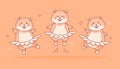 Lovely chubby hamsters dancing ballet in ballet tutus