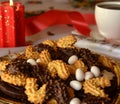 Lovely close up image of Christmas cookies with coffee cup Royalty Free Stock Photo