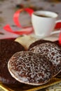 Lovely close up image of Christmas cookies with coffee cup Royalty Free Stock Photo