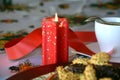 Lovely close up image of Christmas cookies with coffee cup Royalty Free Stock Photo