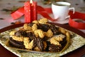 Lovely close up image of Christmas cookies with coffee cup Royalty Free Stock Photo