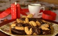 Lovely close up image of Christmas cookies and cup of coffee Royalty Free Stock Photo