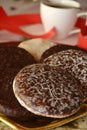 Lovely close up image of Christmas cookies and cup of coffee Royalty Free Stock Photo