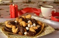 Lovely close up image of Christmas cookies and cup of coffee Royalty Free Stock Photo