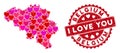 Love Heart Mosaic Belgium Map with Distress Stamp